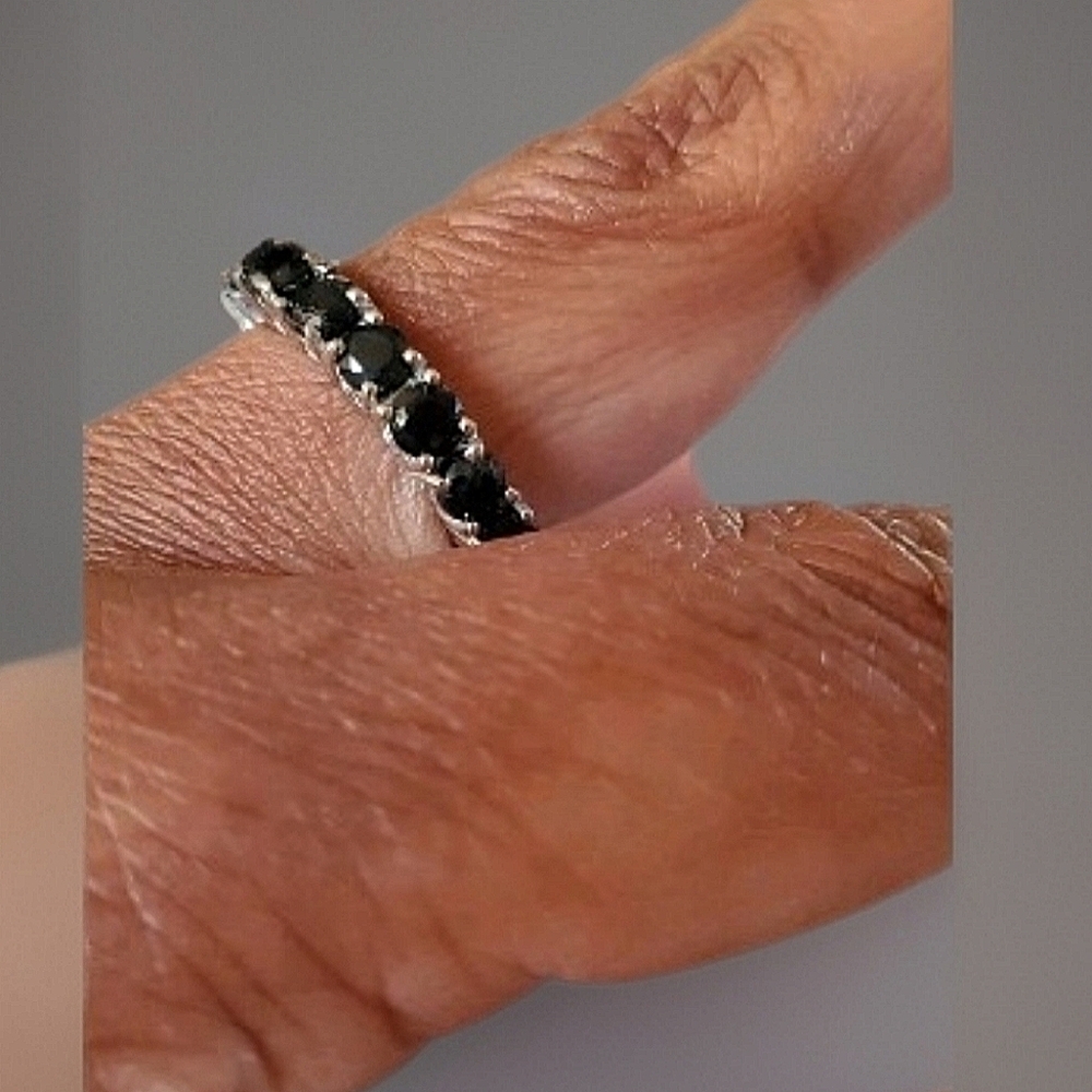 Midnight Sapphire Eternity Band Ring Platinum Plated Size 8 - Picture 2 of 9